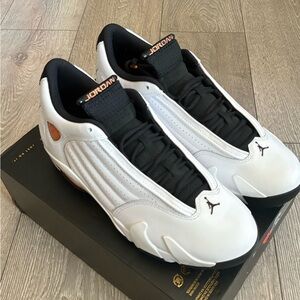 Jordan 14 Men's White and Black with Gold Accents Golf Shoes